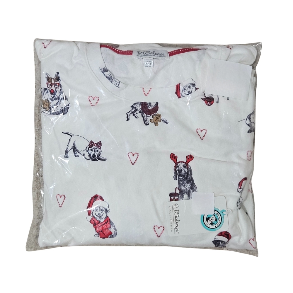PJ Salvage Pajama Set Candy Cane Lane Dogs Large Ivory Holiday Christmas NWT 🐶